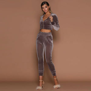 Chándal de terciopelo personalizado para mujer, conjunto de pantalones de dos piezas, chándales de terciopelo para mujer, popular, venta al por mayor - Product Image 3