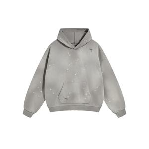 2026 Sweat à capuche épais oversize en polaire chaude, délavé dégradé, teint par pulvérisation, déchiré, tendance hiver, streetwear - Product Image 1