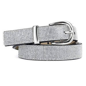 Designer Thin Waist Belt Diamond <b>Studded</b> PU Leather Belt Buckle Clothing Dresses Shiny Belt <b>for</b> Women - Product Image 3