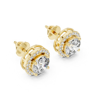 Pendientes Elegantes de Diamantes Raros de 7 MM, Oro Amarillo de 14K, Chapados en Rodio Sólido, Diamantes Cultivados en Laboratorio, para Compromiso, Boda, Unisex - Product Image 4