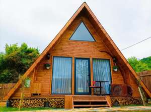 Maison préfabriquée moderne en bois, style bungalow, villa, cuisine, salle de bain, hôtel, salon, chambre à coucher, triangle en verre, bureau, bâtiment - Product Image 3