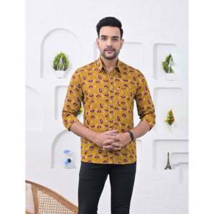 Chemise décontractée pour homme à manches longues en coton imprimé, motif floral, taille XL, 100 % respirante, tissu popeline/Oxford, offre ODM - Product Image 1