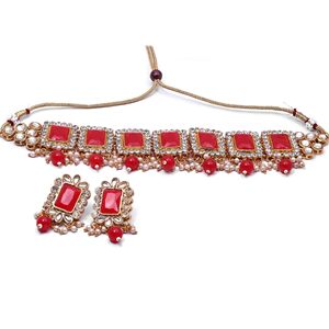 Gold Plated Fashion Choker <b>Necklaces</b>, Kundan Stone <b>Necklaces</b>, <b>Pearl</b> Choker <b>Necklaces</b> <b>Set</b>, Traditional Floral Design Jewelry <b>Set</b>. - Product Image 4