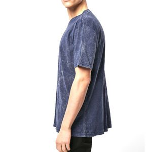 T-shirt pour homme à col rond tendance, délavé à l'acide, 100% coton, respirant, longueur régulière, uni, teinture unie, OEM 2025 - Product Image 2