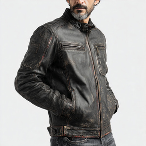 Stand Collar Biker Chaqueta de cuero Hombres Motociclismo PU Chaquetas genuinas Tops Montar Chaquetas de cuero Hombres - Product Image 2