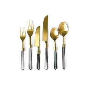 Transparent Resin & Metal Cutlery <b>Set</b> with Gold Plated for Home at Inexpensive Price Good Quality Resin <b>Flatware</b> <b>Set</b> of 6 - Product Image 2