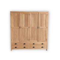 Armario Minimalista de Madera de Teca Sólida, 4 Puertas, 4 Cajones, Ecológico y Duradero, para Dormitorio, Sala de Estar, Hospital, Almacén, Indonesia