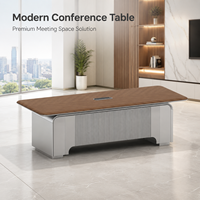 Table de conférence moderne rectangulaire en bois grainé finition palissandre gris étoilé avec boîte à câbles pour bureau, W2400