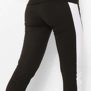 Conjunto de chándal de cuello redondo de bloque de Color de algodón 100% transpirable de Invierno para mujer cintura elástica deportiva - Product Image 5