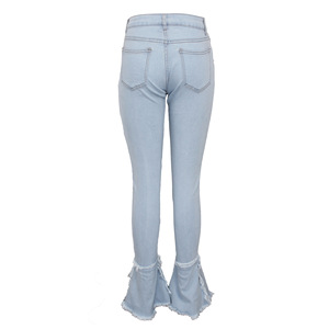 กางเกงยีนส์พิมพ์ลายดอกไม้สำหรับผู้หญิง,กางเกงยีนส์มีรอยขาดทรงหลวมพิเศษเอวสูงสำหรับผู้หญิง - Product Image 4