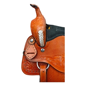 Juego de sillín de caballo occidental de alta calidad cómodo de cuero genuino diseño personalizable directo del fabricante para carreras de barriles - Product Image 4
