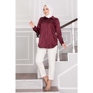 Tunique en satin simple Jakar, couleur bordeaux, élégante, chemise tendance - Product Image 1