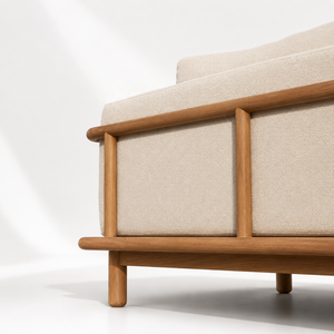 Canapé minimaliste moderne en bois massif, semi-circulaire, trois places, rembourré en mousse, intérieur/extérieur, options de tissu sur mesure AKKU - Product Image 3
