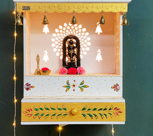 ไม้ Pooja Mandir ตกแต่งวัดทางศาสนาเป็นมิตรกับสิ่งแวดล้อมสำหรับแขวนผนังสำหรับตกแต่งทางศาสนา - Product Image 1