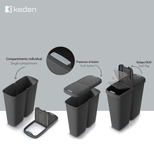 Pattumiera KEDEN da 45 litri nera con 2 coperchi indipendenti. - Product Image 3