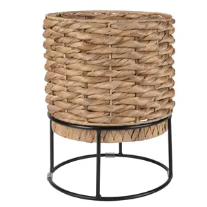 Vegetables Water hyacinth Fiber Planter and Black Metal Foot Round Woven Plant Stand Indoor Outdoor Planter Decorative Hallway