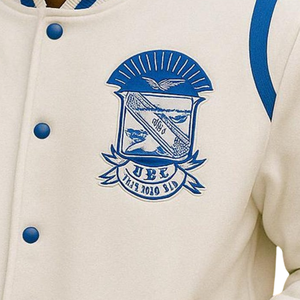 Phi Beta Sigma 1914 Varsity Letterman Veste Bleu Blanc Greek Life Fraternity Apparel Chenille Patch College Style Jacket - Product Image 4