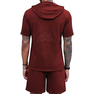 เซ็ตมีฮู้ดและกางเกงขาสั้นสำหรับผู้ชายชุดเสื้อฮู้ดและกางเกงขาสั้นสองชิ้นสำหรับผู้ใหญ่โลโก้ออกแบบได้ตามต้องการ - Product Image 3