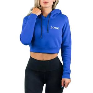 Logo personnalisé Plus Size Manches longues Pull Crop Top Sweat à capuche 100% coton Vêtements décontractés Hiver Front Women - Product Image 1