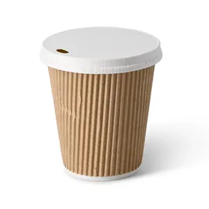 250 Ml 10Oz Ø 80 mm Eco-Friendly Brown Inner White Medium <b>Takeaway</b> <b>Coffee</b> Paper Mugs Ripple <b>Cups</b> - 500 pcs/carton - Product Image 6