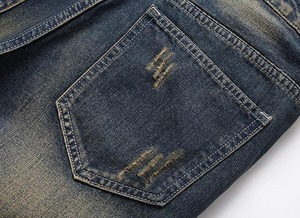 Personalizado Hombres Cremallera Fly Loose Fit 100% Algodón Vintage Denim Shorts Heavy Craft Starry Fringe Hem Baggy Denim Jorts Con Paneles - Product Image 4