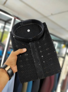 Kurta en coton prêt à l'emploi pour homme en vente en ligne multicolore à broder sur le devant et le dos - Product Image 2