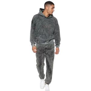 Chándal de talla grande de algodón 100% de alta calidad lavado con ácido para hombre, chándal lavado con piedra y hombros caídos personalizado para hombre - Product Image 6