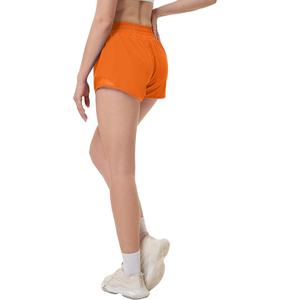 Pantalones cortos calientes de Cintura elástica de tiro alto para mujer de Color naranja sólido de 100% algodón con diseño OEM hecho a medida con bolsillo de Bangladesh - Product Image 3