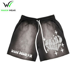 Short de survêtement en tissu respirant et écologique pour hommes, broderie personnalisée en coton délavé au soleil, bord coupé, lavage à l'acide. - Product Image 4