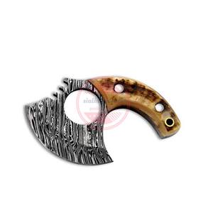 Cuchillo Ulu de acero damasco personalizado con cuchillos Ulu de madera con Funda de cuero - Product Image 4