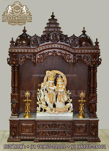 Peacock Style Gold PolishTeak Wood <b>Mandir</b> Glossy Golden Peacock Carved Temple for Home Unique Peacock Design Home Temple Decors - Product Image 3