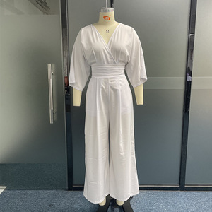 Tuta Intera Estiva di Alta Qualità con Scollo a V, Spalline Larghe, Pantaloni Lunghi a Gamba Larga, Moda Femminile con Tasche - Product Image 4