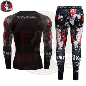 Ensemble de 2 pièces Rash Guard imprimé personnalisé avec logo, en Spandex/Nylon, manches longues, qualité supérieure, nouvelle tendance, pour homme, séchage rapide - Product Image 2