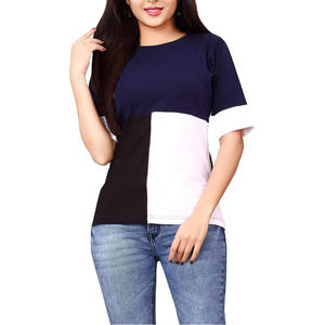 T-shirt ample de couleur contrastée pour femmes avec panneau élégant T-shirt de style coroful avec manches courtes et tissu respirant - Product Image 6