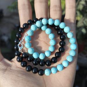 Onyx Turquoise Sterling Silver Beaded <b>Statement</b> <b>Necklace</b> 8mm Gemstone Beads Natural Jewelry Healing Crystal Wedding Gift Boho - Product Image 2