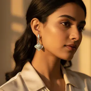 Boucles d'oreilles pendantes en argent 925 pour femmes, plaquées or rose, style religieux classique, bijoux délicats, perle, diamant, platine - Product Image 1