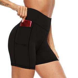 Pantalon de yoga taille haute pour femme avec poches Contrôle du ventre Short de course d'entraînement athlétique non transparent Motif solide - Product Image 1