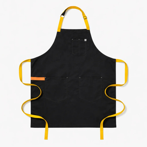 Tablier sans manches noir avec bretelles orange, taille ajustable, 3 poches, en toile tissée, style simple, pour usage quotidien et nettoyage - Product Image 4