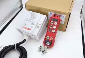 Télécommande radio sans fil 6 touches double vitesse, bouton poussoir + 1 bouton champignon de désactivation + 1 bouton d'activation, IP-65, portée 100 m, alimentation AC/DC avec verrouillage et clé - Product Image 2