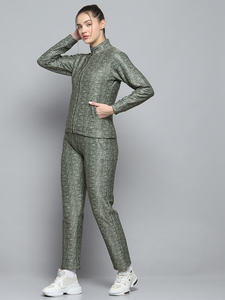 Conjunto de chándal de 2 piezas OEM personalizado con estampado de oliva y cuello simulado para mujer, conjunto de chándal de 2 piezas de longitud completa para mujer y conjunto de chándal para mujer - Product Image 4