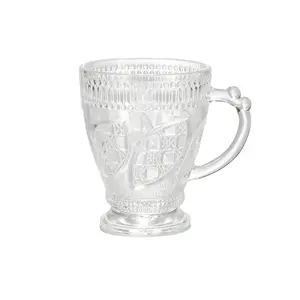 土耳其风格玻璃拿铁咖啡杯5盎司花式雕刻鱼图案茶带手柄冷饮杯