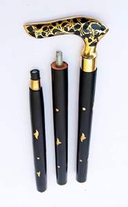 ไม้เท้าทำมือสไตล์ไวกิ้ง ขัดเงา ทำจากไม้และทองเหลือง ด้ามจับรูปตัว T สีดำทอง โดดเด่นมีสไตล์ - Product Image 5