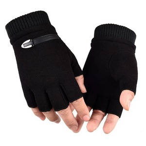Gants mi-doigts pour hommes automne-hiver, doublés en polaire, mitaines sans doigts chaudes, style punk hip hop pour la conduite et l'équitation en plein air - Product Image 2