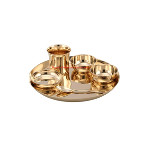 Handmade Pure Bronze Thali Set Traditional Dinnerware 5 Piece <b>Metal</b> Dinner Set With Glossy Finish For Healthy Eating And Gifting - Product Image 3
