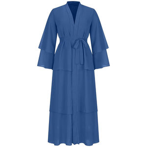Abaya pour femmes, style actuel, confortable, légère, séchage rapide, manches longues, robe musulmane décontractée, couleur unie, respirante, en vente - Product Image 2