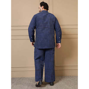 Chemise décontractée pour homme Amanush, bleu marine, en coton texturé à carreaux, grande taille, avec col mandarin, manches longues, coupe ample - Product Image 4