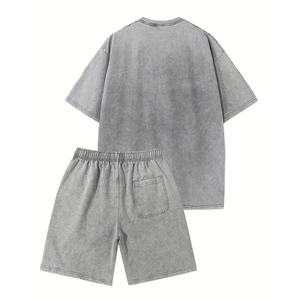 เซ็ตกางเกงขาสั้นผ้าเทอร์รี่สีทึบสำหรับผู้ชายใส่ในฤดูร้อนระบายอากาศได้ดีและทันสมัย2ชิ้นพร้อมพิมพ์โลโก้ตามสั่ง - Product Image 2