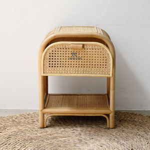 Table de chevet moderne en bois et rotin avec tiroir de chambre à coucher pour salon ou meubles pour enfants - Product Image 5