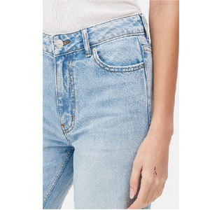 Nouveau élégant de haute qualité taille moyenne avant plat coupe régulière jean confortable lavé Denim pantalon printemps femmes exportation Bangladesh - Product Image 4