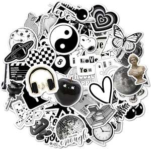 Autocollants en vinyle noir et blanc découpés sur mesure à forte adhérence |   PVC décoratif amovible, imperméable, écologique, anti-UV, pour enfants - Product Image 2